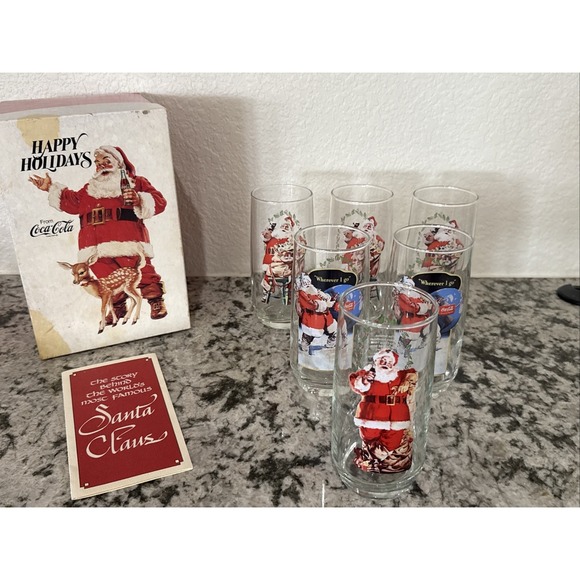 Vintage RARE Coca Cola Santa Claus Christmas Glasses w/ Box 3 Sets READ